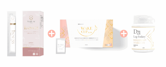 【最強の瘦身組合 全方位由內瘦到外!】Inness祛痘美肌飲(內分泌調理精華) + WAKE CUP SLIM - 極・阻隔 (專利長效阻隔澱糖油脂) + D21速效瘦腿丸