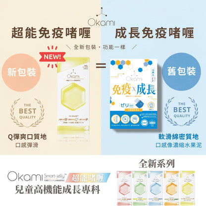 OKAMI 日本大神成長免疫啫喱 (黃金增高兒童免疫組合配方 )｜ 兒童維他命 兒童益生菌 免疫增強｜白桃乳酸口味